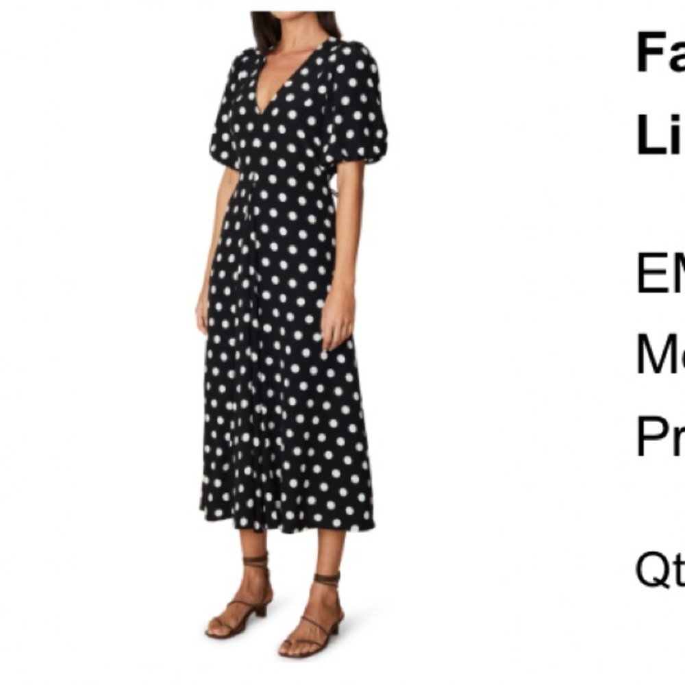 Faithful the brand Dot puff sleeve A-line crepe dress